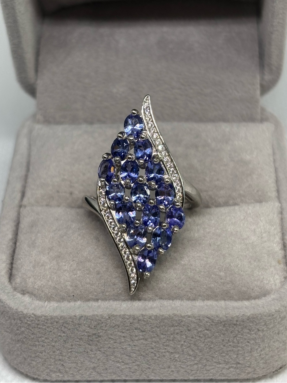 925 Sterling Silver Tanzanite Cluster Ring, size 6